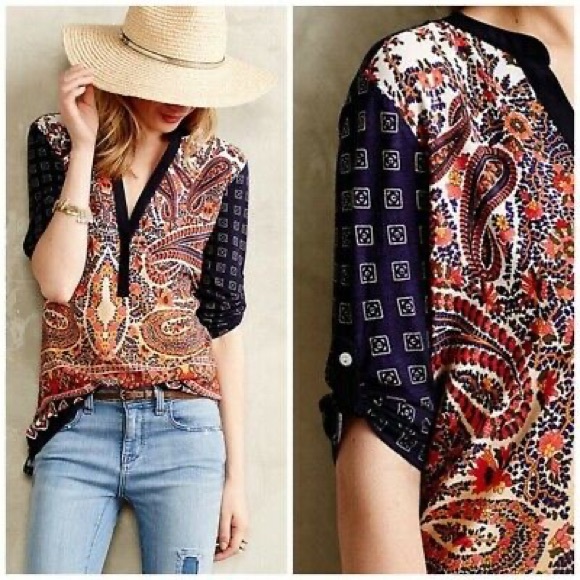 Anthropologie Tiny Persian Pear Paisley Top S - Picture 1 of 7
